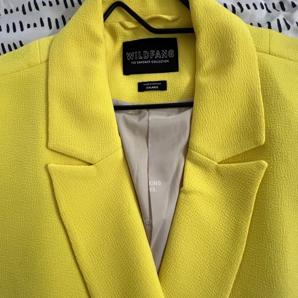 Wildfang Empower Crepe Yellow Double Breasted Blazer